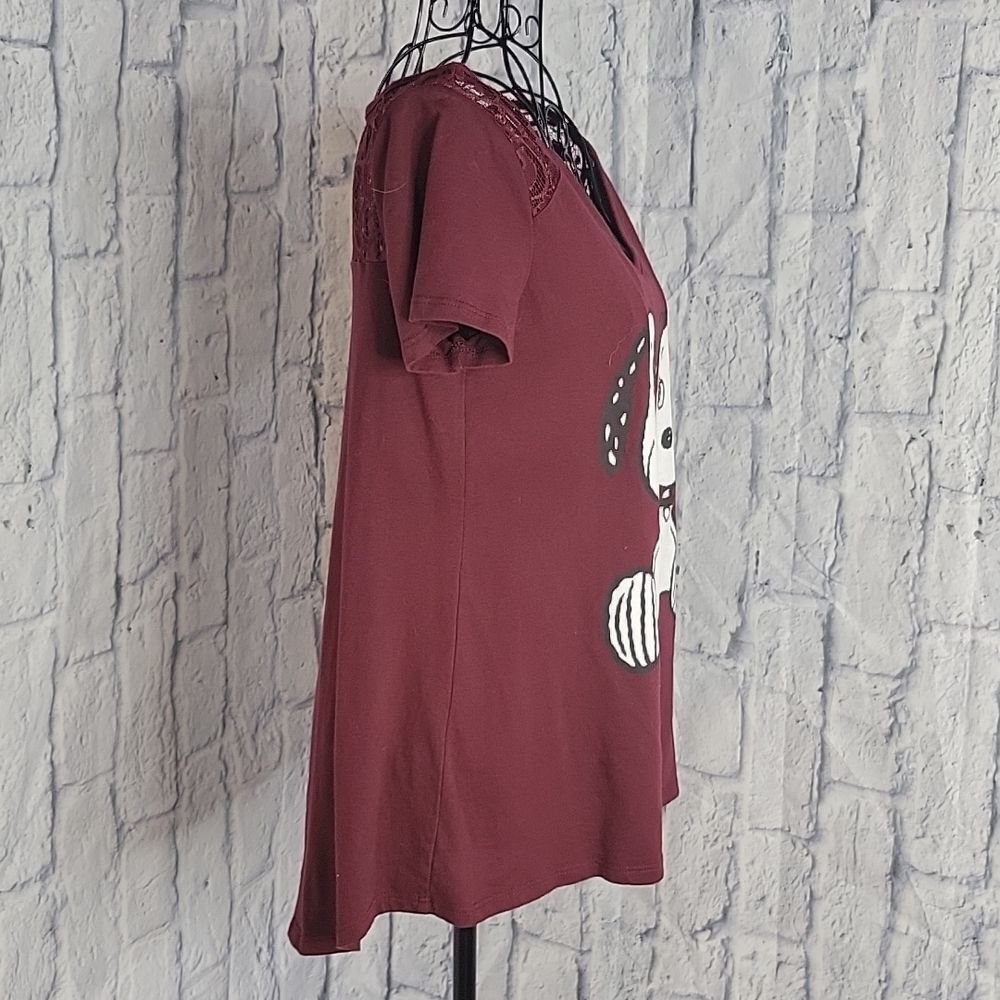 PEANUTS Snoopy Maroon Lace Shirt Medium - Picture 3 of 6